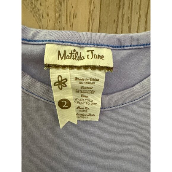 Matilda Jane Girls Lilac Periwinkle Short Sleeve Ruched Top Size 2 Cotton Blend - Picture 2 of 4